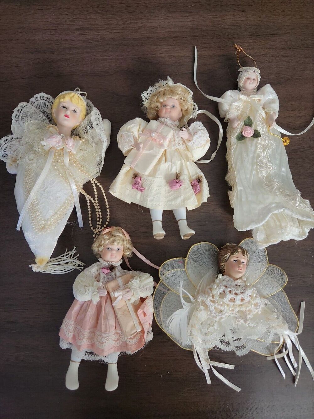KSA Collectables Vtg Kurt Adler Jocelyn Mostrom Porcelain Doll Ornament Lot Of 5
